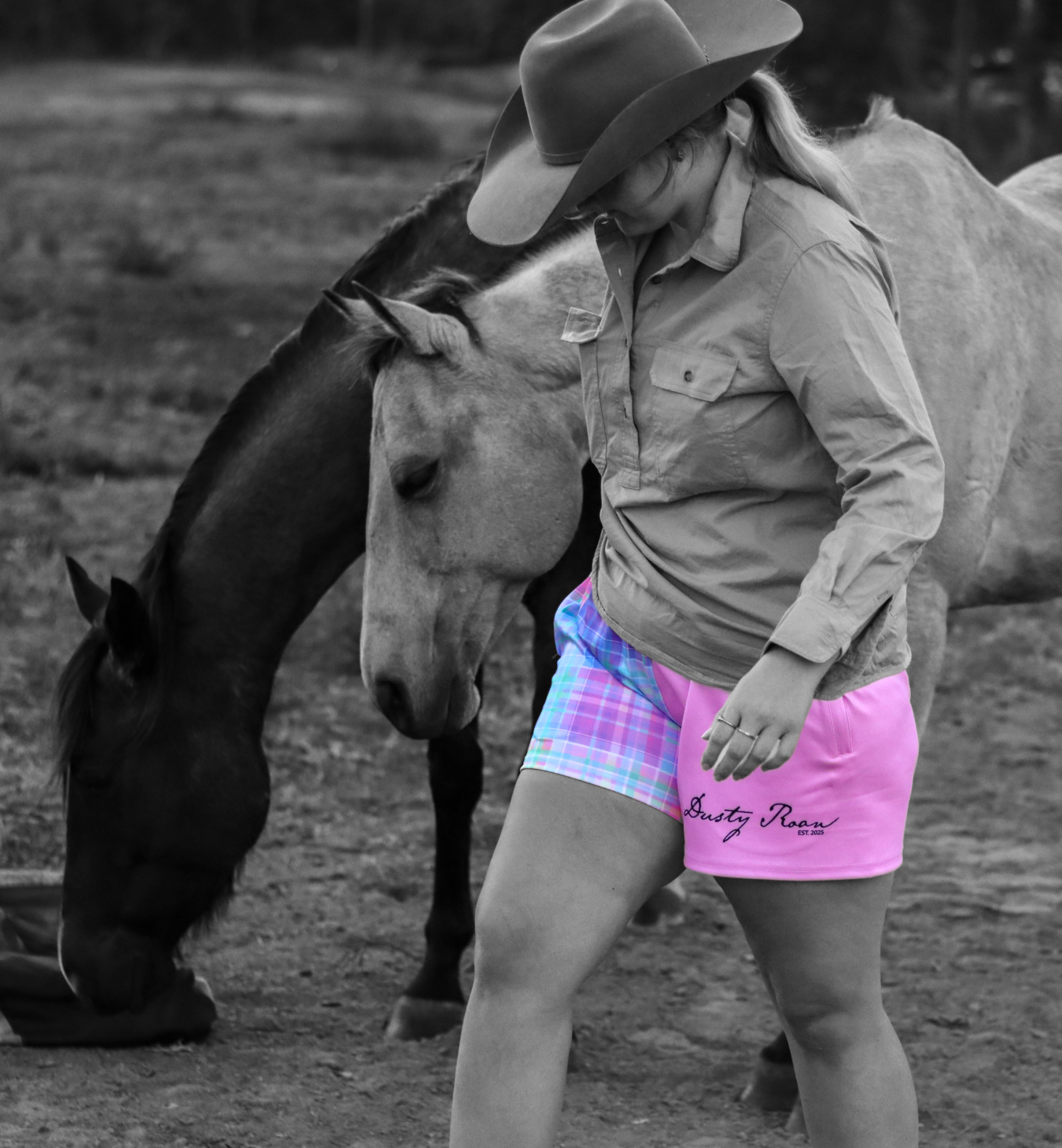Pink & Rainbow Plaid Footy Shorts