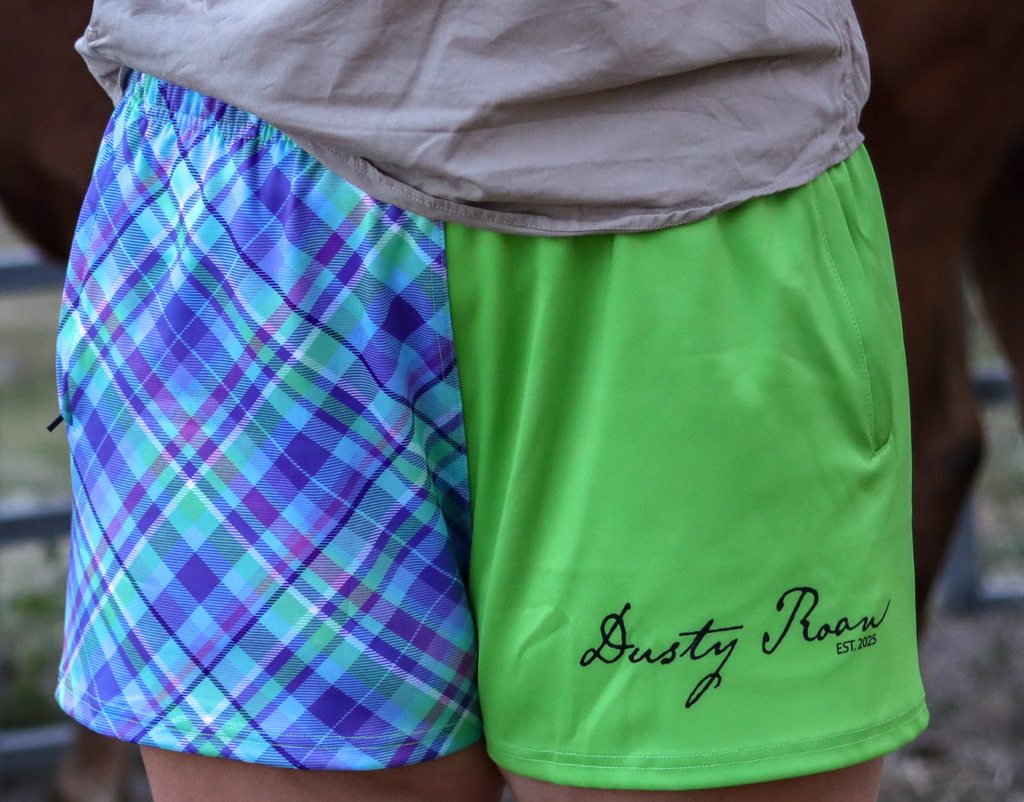 Green/Blue/Pink Plaid Footy Shorts