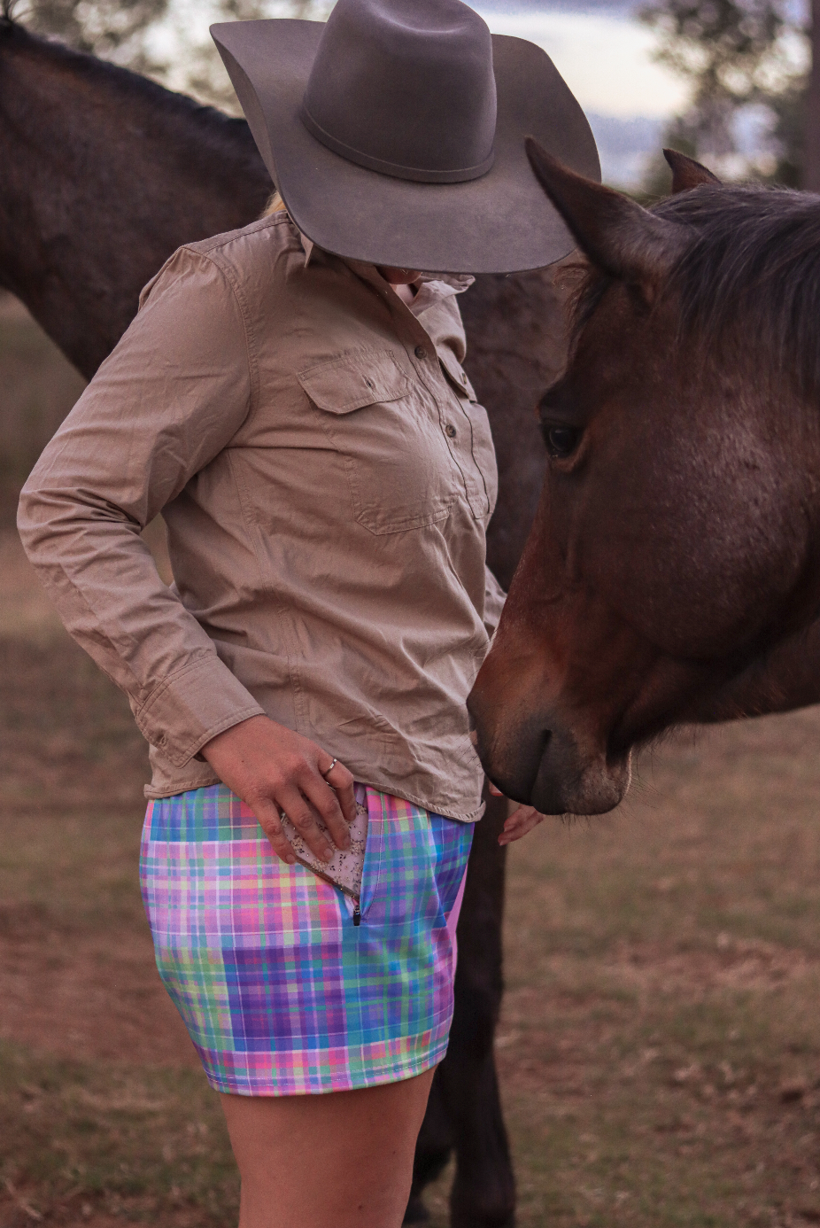 MEDIUM Pink/Rainbow Plaid Shorts - MINOR DEFECT