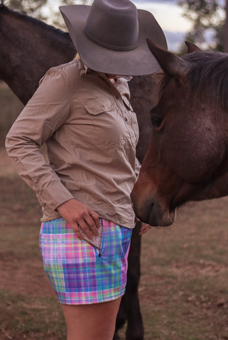 Pink & Rainbow Plaid Footy Shorts