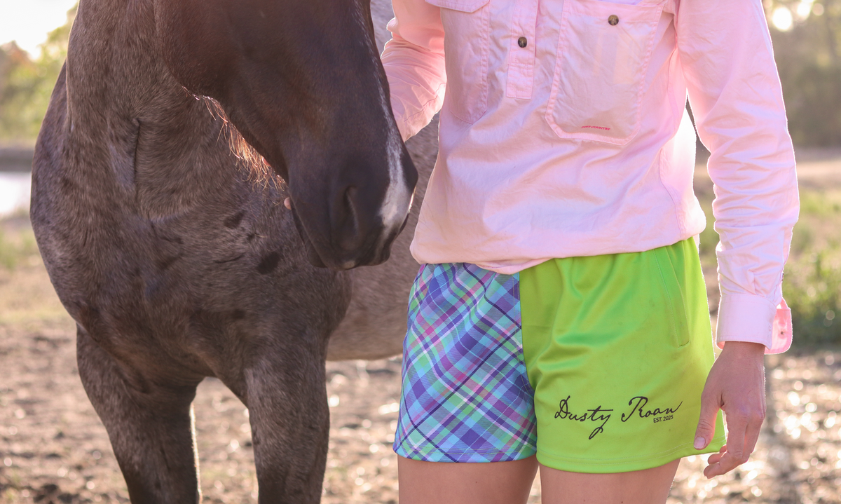 Green/Blue/Pink Plaid Footy Shorts