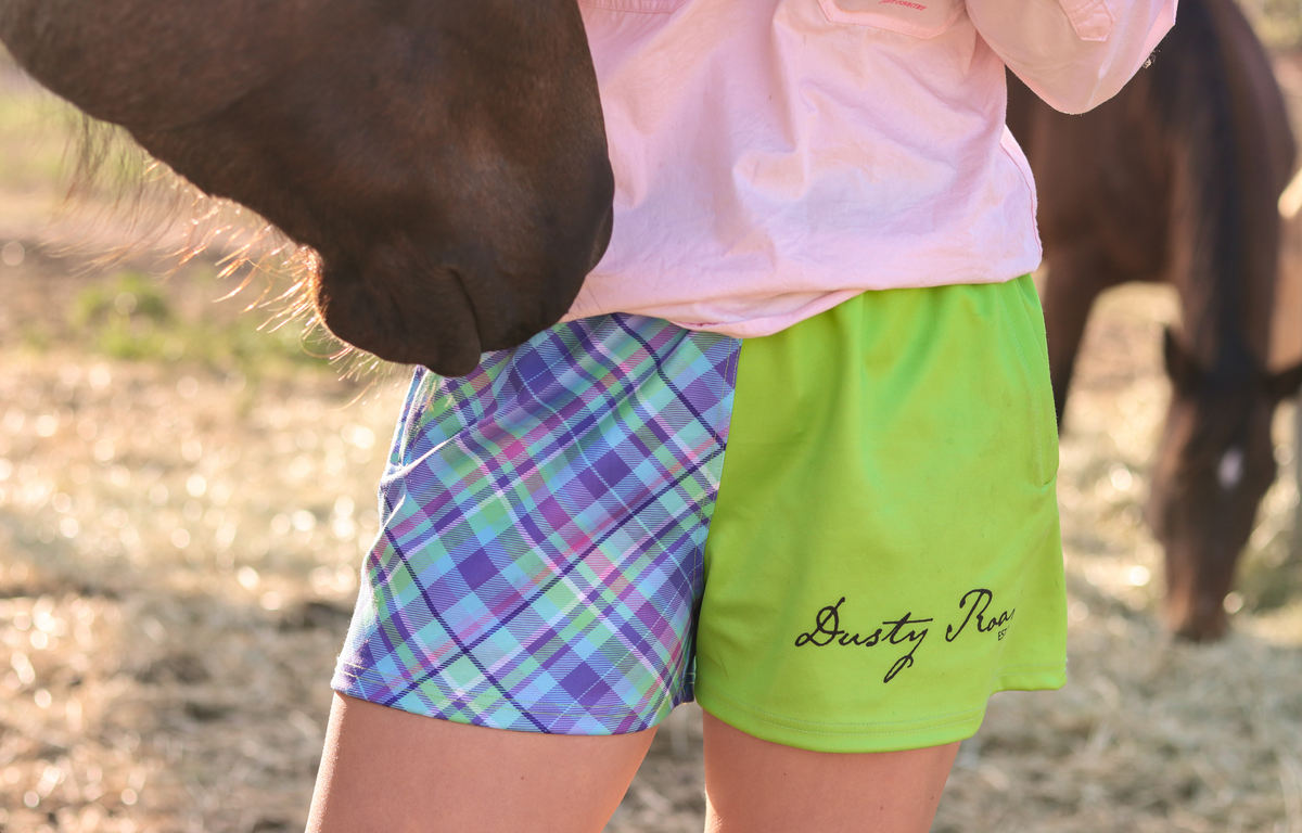 MEDIUM #2 Blue/Pink/Green Plaid Shorts - MINOR DEFECT